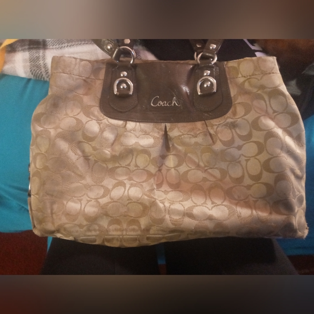 Coach Signature Print Shoulder Purse